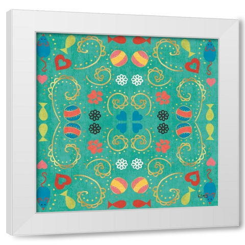 Otomi Cats Step 01E White Modern Wood Framed Art Print by Charron, Veronique