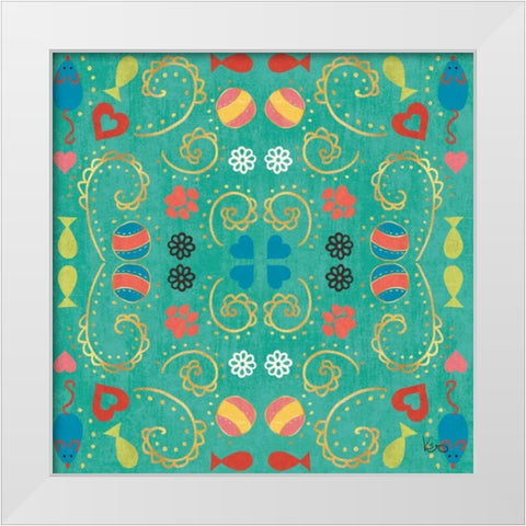 Otomi Cats Step 01E White Modern Wood Framed Art Print by Charron, Veronique