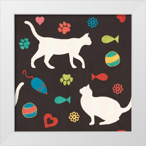 Otomi Cats Step 04B White Modern Wood Framed Art Print by Charron, Veronique