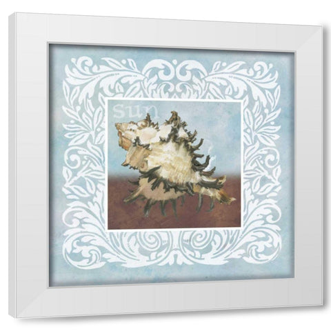 Sandy Shells Blue Spikey White Modern Wood Framed Art Print by Grove, Beth