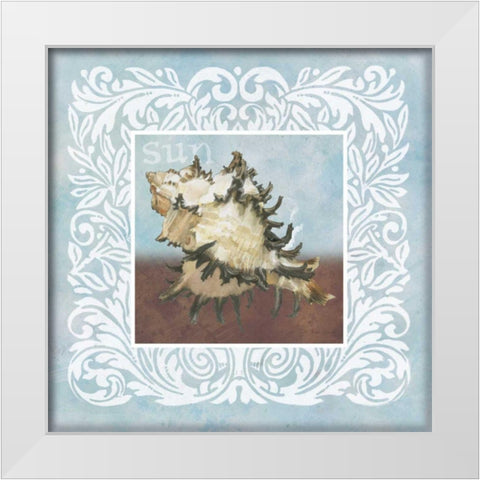 Sandy Shells Blue Spikey White Modern Wood Framed Art Print by Grove, Beth