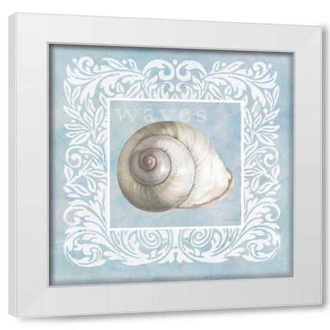 Sandy Shells Blue on Blue Snail White Modern Wood Framed Art Print by Grove, Beth