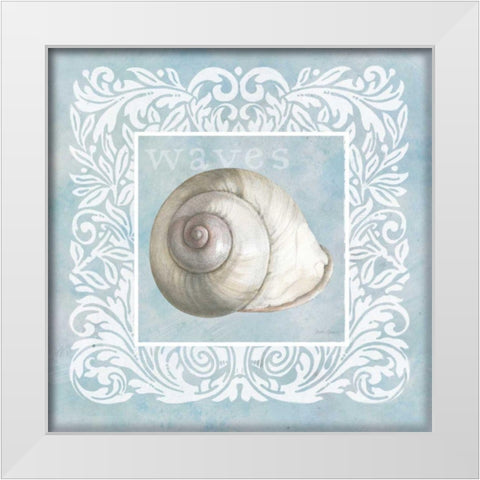 Sandy Shells Blue on Blue Snail White Modern Wood Framed Art Print by Grove, Beth