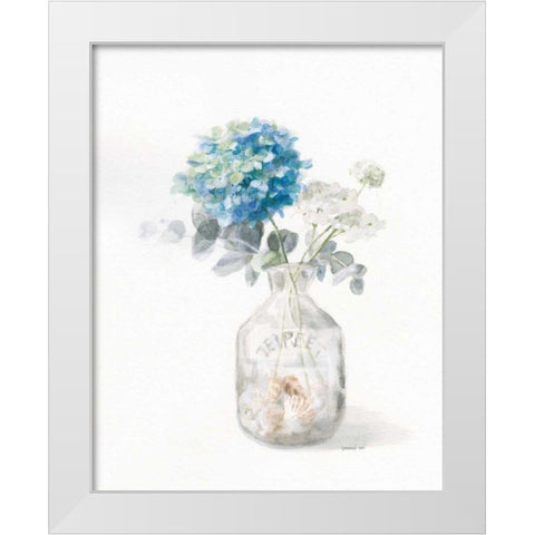 Beach Flowers V White Modern Wood Framed Art Print by Nai, Danhui