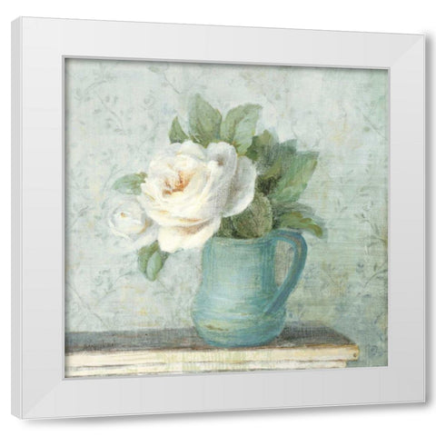 June Roses II White Blue Crop White Modern Wood Framed Art Print by Nai, Danhui