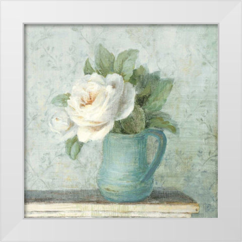 June Roses II White Blue Crop White Modern Wood Framed Art Print by Nai, Danhui