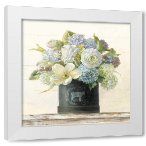 Tulips in Hatbox Shiplap White Modern Wood Framed Art Print by Nai, Danhui