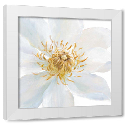 Contemporary Clematis Gray White Modern Wood Framed Art Print by Nai, Danhui