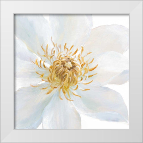 Contemporary Clematis Gray White Modern Wood Framed Art Print by Nai, Danhui