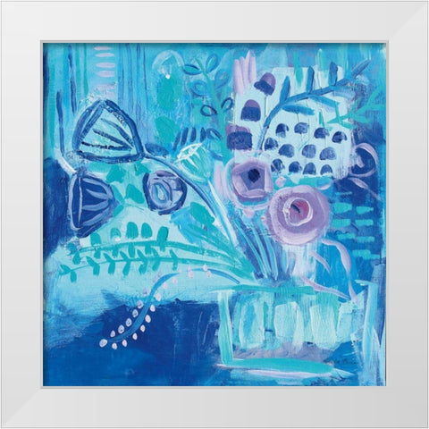 Burst of Blue White Modern Wood Framed Art Print by Zaman, Farida