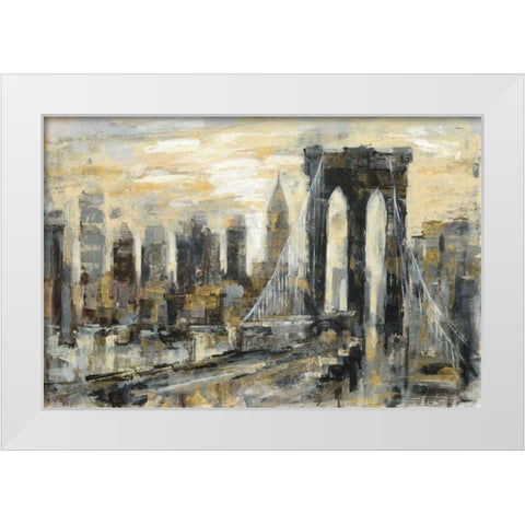 Brooklyn Bridge Gray and Gold White Modern Wood Framed Art Print by Vassileva, Silvia