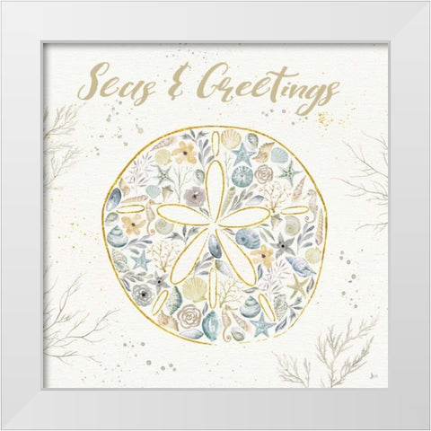 Seaside Blossoms IV Blue Greetings White Modern Wood Framed Art Print by Aiken, Jess