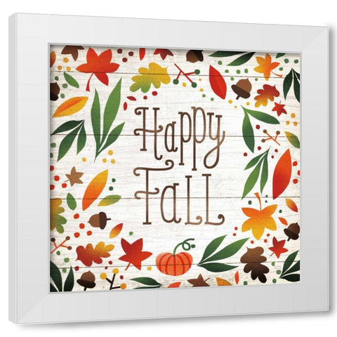 Harvest Time Happy Fall Shiplap Sq White Modern Wood Framed Art Print by Mullan, Michael