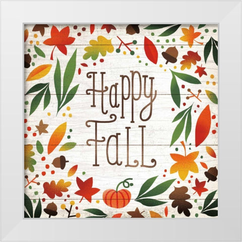 Harvest Time Happy Fall Shiplap Sq White Modern Wood Framed Art Print by Mullan, Michael