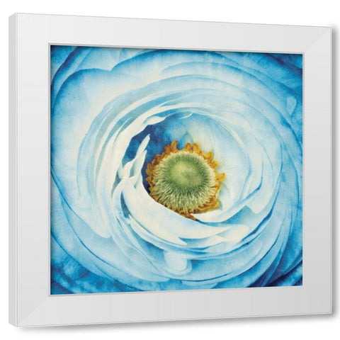 White Peony with Blue White Modern Wood Framed Art Print by Aledanda