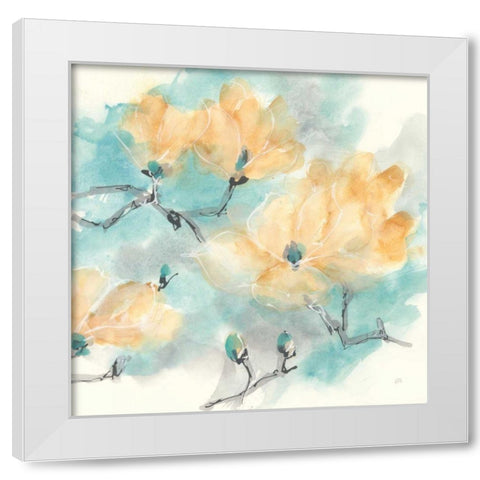 Teal Buds I White Modern Wood Framed Art Print by Paschke, Chris