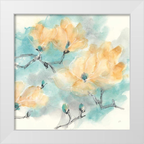 Teal Buds I White Modern Wood Framed Art Print by Paschke, Chris