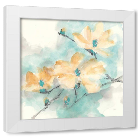 Teal Buds II White Modern Wood Framed Art Print by Paschke, Chris