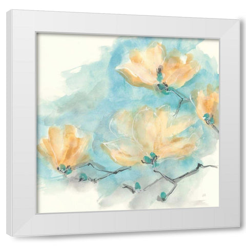 Teal Buds III White Modern Wood Framed Art Print by Paschke, Chris
