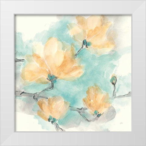 Teal Buds IV White Modern Wood Framed Art Print by Paschke, Chris