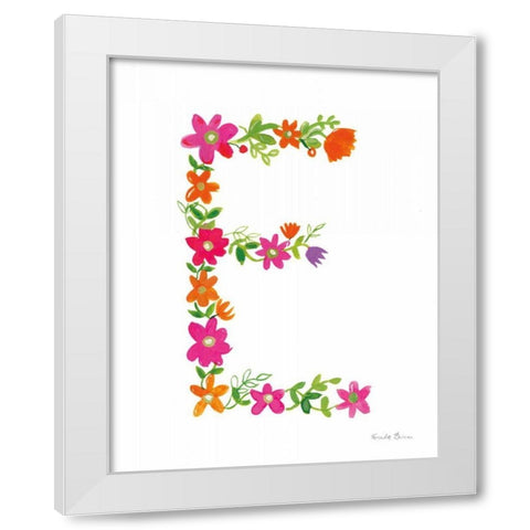 Floral Alphabet Letter V White Modern Wood Framed Art Print by Zaman, Farida