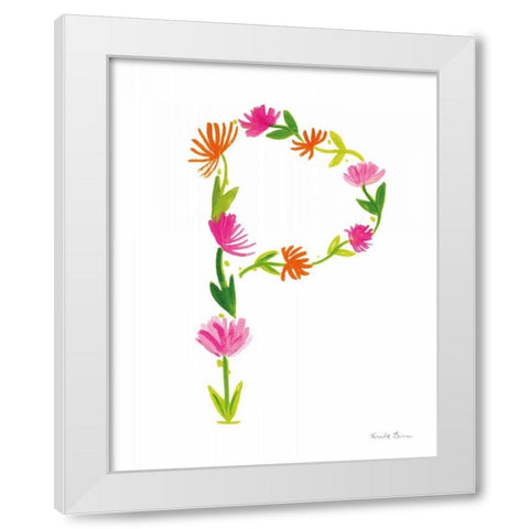 Floral Alphabet Letter XVI White Modern Wood Framed Art Print by Zaman, Farida