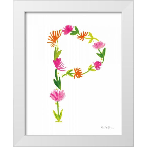 Floral Alphabet Letter XVI White Modern Wood Framed Art Print by Zaman, Farida