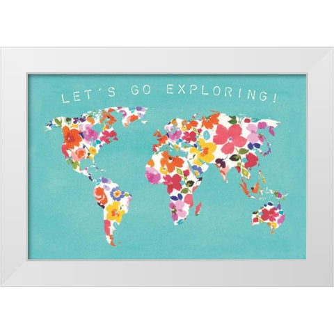 Bright World Teal White Modern Wood Framed Art Print by Wild Apple Portfolio