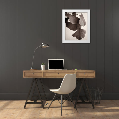 Gingko Sepia White Modern Wood Framed Art Print by Van Swearingen, Debra