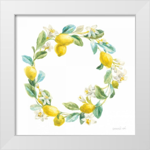 Floursack Lemon V on White White Modern Wood Framed Art Print by Nai, Danhui