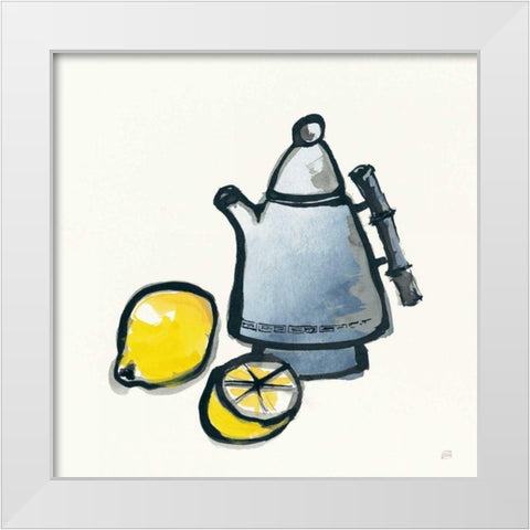 Tea and Lemons Navy White Modern Wood Framed Art Print by Paschke, Chris
