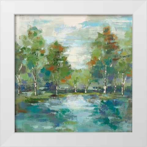Forest at Dawn Turquoise White Modern Wood Framed Art Print by Vassileva, Silvia