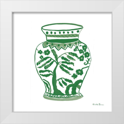 Chinoiserie IV Green White Modern Wood Framed Art Print by Zaman, Farida