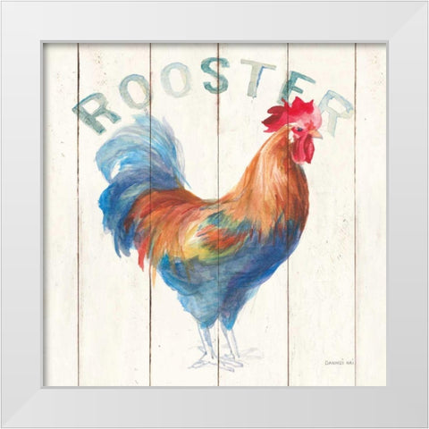 Rooster White Modern Wood Framed Art Print by Nai, Danhui