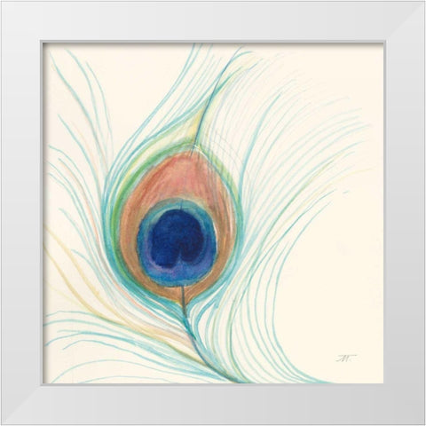 Peacock Feather II White Modern Wood Framed Art Print by Thomas, Miranda