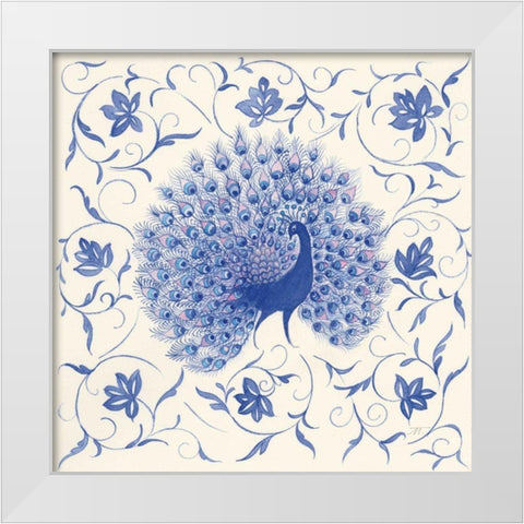 Peacock Garden I White Modern Wood Framed Art Print by Thomas, Miranda