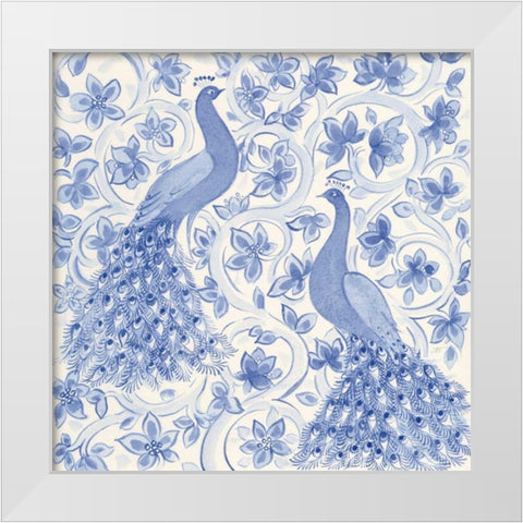Peacock Garden II White Modern Wood Framed Art Print by Thomas, Miranda