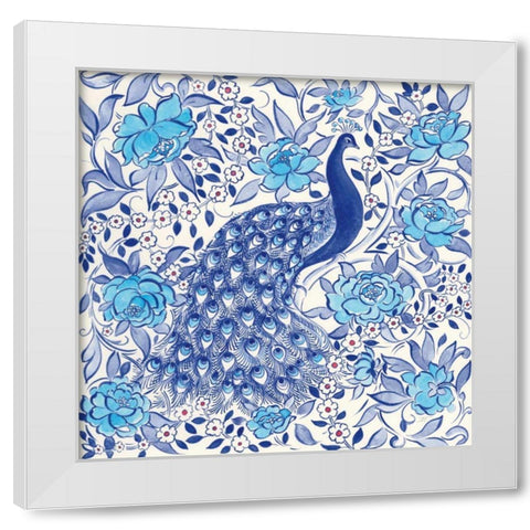Peacock Garden III White Modern Wood Framed Art Print by Thomas, Miranda
