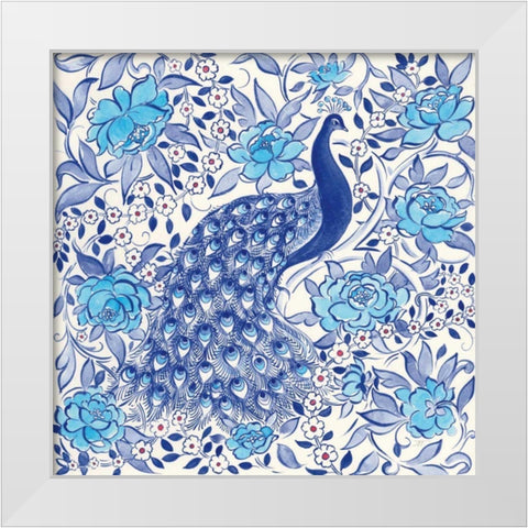 Peacock Garden III White Modern Wood Framed Art Print by Thomas, Miranda