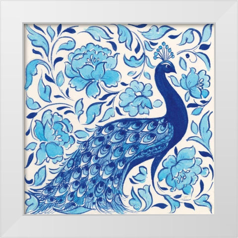 Peacock Garden IV White Modern Wood Framed Art Print by Thomas, Miranda
