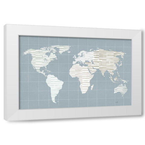 Calm World Map Grid White Modern Wood Framed Art Print by Hershey, Moira