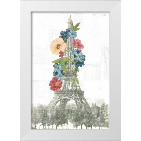 Floral Eiffel Tower White Modern Wood Framed Art Print by Wild Apple Portfolio