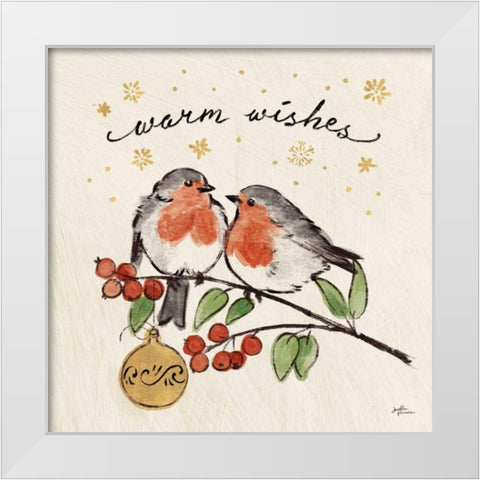 Christmas Lovebirds II White Modern Wood Framed Art Print by Penner, Janelle