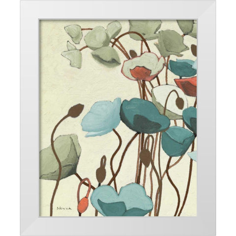 Blue Pavots Ondule I White Modern Wood Framed Art Print by Novak, Shirley