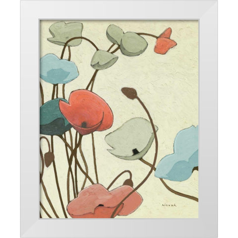 Blue Pavots Ondule II White Modern Wood Framed Art Print by Novak, Shirley