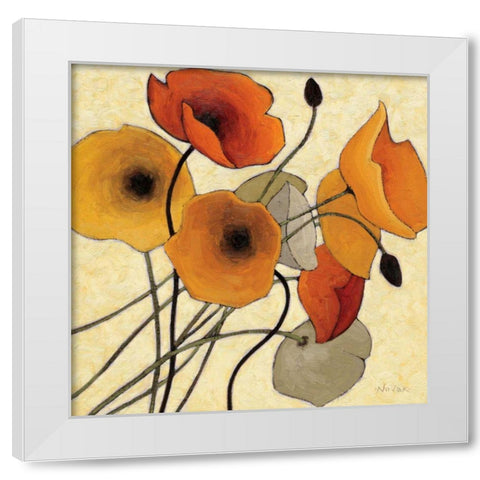 Pumpkin Poppies II White Modern Wood Framed Art Print by Novak, Shirley