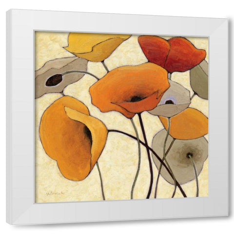 Pumpkin Poppies III White Modern Wood Framed Art Print by Novak, Shirley