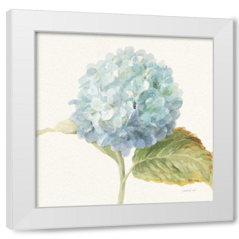 Floursack Florals V - Blue Hydrangea Crop White Modern Wood Framed Art Print by Nai, Danhui