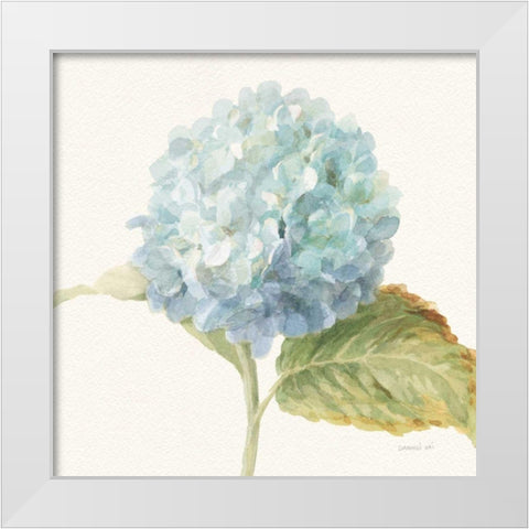 Floursack Florals V - Blue Hydrangea Crop White Modern Wood Framed Art Print by Nai, Danhui