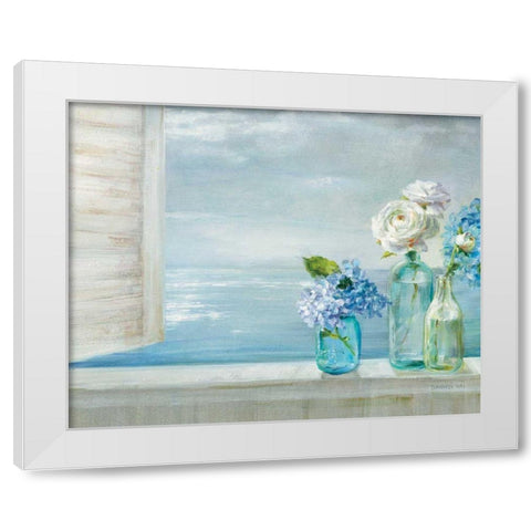 A Beautiful Day At the Beach - 3 Glass Bottles White Modern Wood Framed Art Print by Nai, Danhui